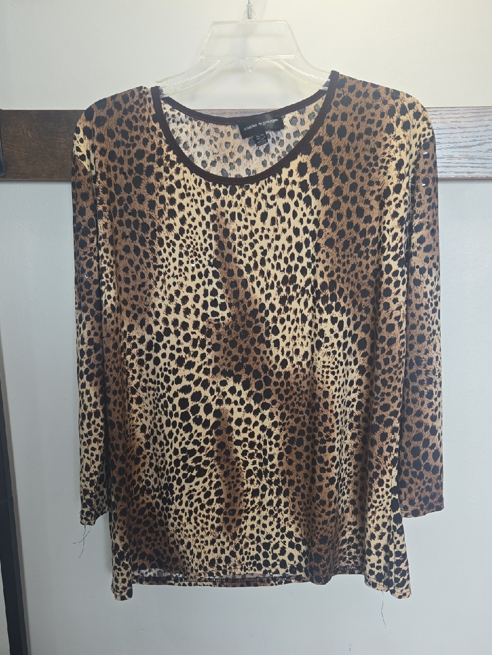 Chelsea & Theodore Leopard Print Long Sleeve Top in Brown and Cream